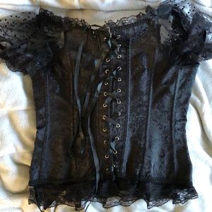 Black lace leather corset